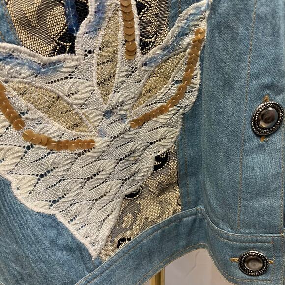 Indigo Moon Womens Medium Jean Tribal Dressy Jacket Embroidery Boho Artsy Spring - Picture 13 of 15